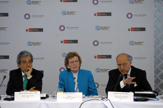 COP President, Minister Pulgar Vidal, Mary Robinson and Minister Laurent Fabius