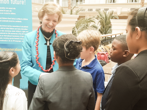 Mary Robinson meeting Tyra at the Landmark